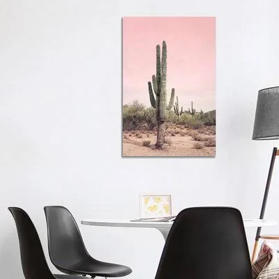 Desert Cactus Blush by Sisi and Seb - Graphic Art Print iCanvas Format: Wrapped Canvas - Size: 40x22 H x 26x22 W x 0.75x22 D, Mat