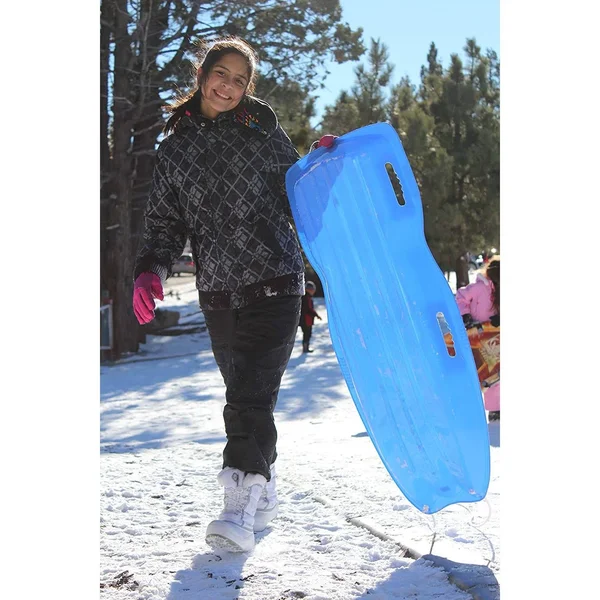 Slippery Racer Downhill Xtreme Plastic Toboggan Snow Sled, Blue & Green (2 Pack)