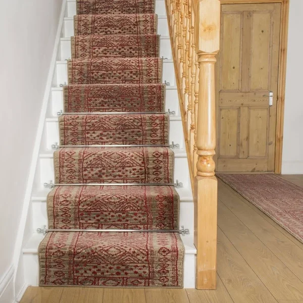 runrug USA Afrikans Taupe, Red Stair Carpet Runner Length: 38 Foo