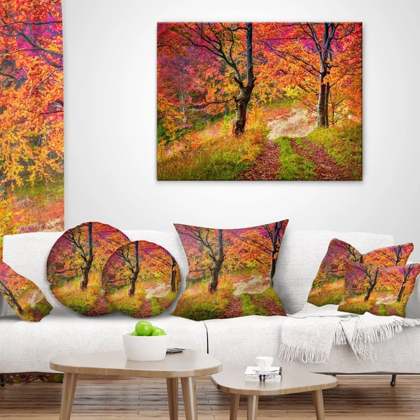 Design Art &Bright Colorful Fall Trees in Forest& Photographic Print on Wrapped Canvas - Size: 30 inch x 40 inch, Orange