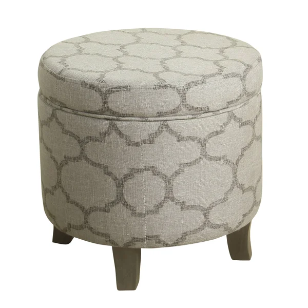 HomePop Cole Classics Round Storage Ottoman, Gray/Brown