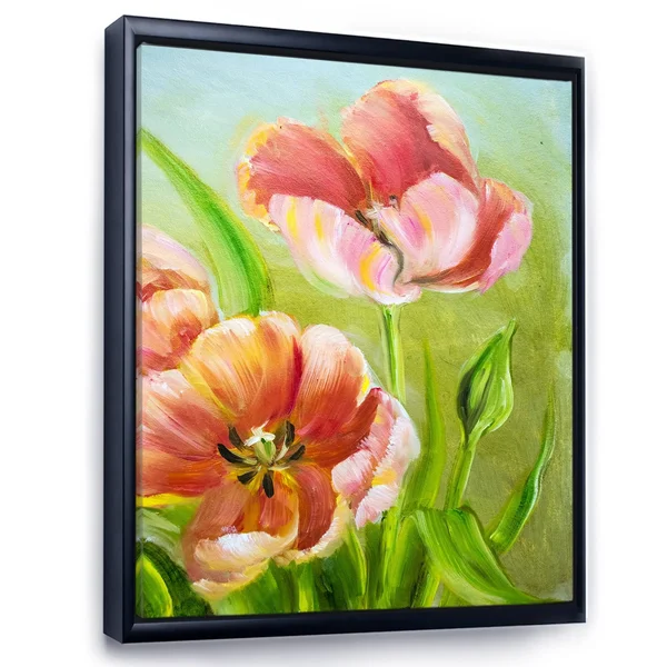 Designart 'Vintage Red Tulips Flowers III' Traditional Framed Canvas Wall Art Print - 30 in. Wide x 40 in. High - Gold