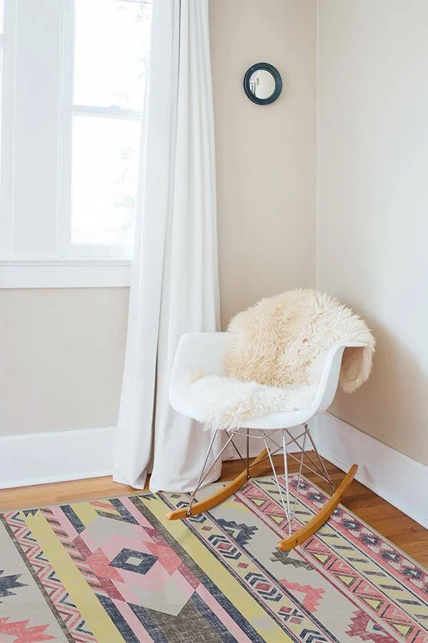 9&x12& - Machine Washable Area Rug, Kid & Pet Friendly, Indoor Rug, Kilim Batik Pink Rug, Ruggable