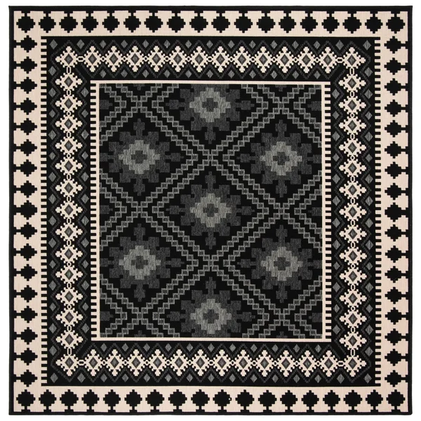 Safavieh Veranda Eyvor Indoor/ Outdoor Rug (5&3x22 x 5&3x22 Square - Black/Creme)