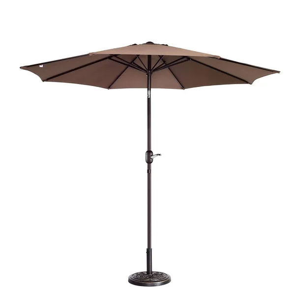 Villacera 9& Outdoor Patio Umbrella with 8 Ribs - Aluminum Pole and Auto Tilt, Fade Resistant Market Umbrella, Brown