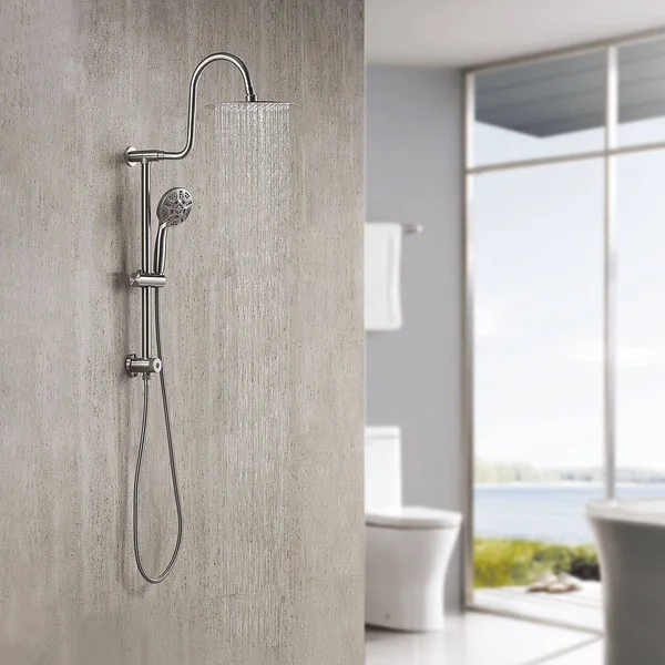 Brushed Nickel 10-Inch Rain Shower Heads with Adjustable Slide Bar
