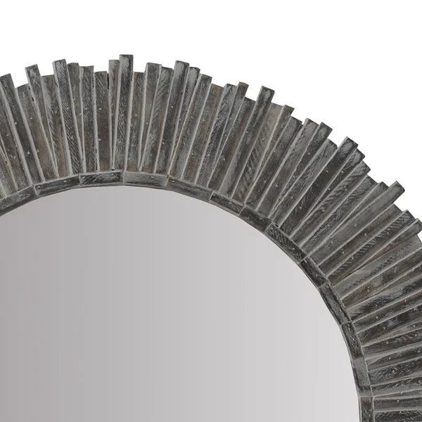 The Urban Port 32 inch Round Beveled Floating Wall Mirror with Sunflower Wooden Frame - Gray