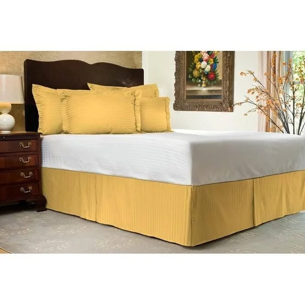 Brown Sateen Stripe Tailored Bed Skirt, Twin XL, 21 Drop