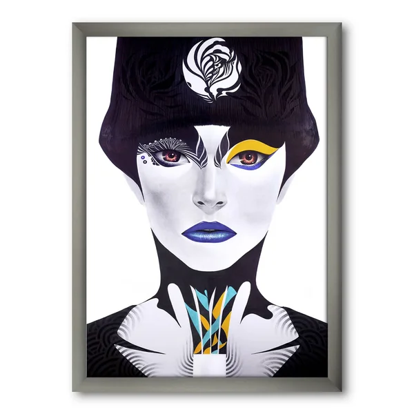 Designart &Urban Woman with Blue Lips& Modern & Contemporary Framed Art Print - 30 in. Wide x 40 in. High - Orange