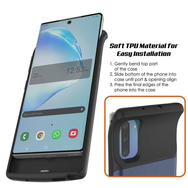 Punkcase PunkJuice Galaxy Note 10 Battery Case - 5200mAh Fast Charging Extended Power Bank w/Screen Protector, IntelSwitch, Sli