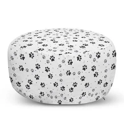 Ava 30x22 Wide Round Pouf Ottoman Trinx Fabric: Gray/Charcoal/White
