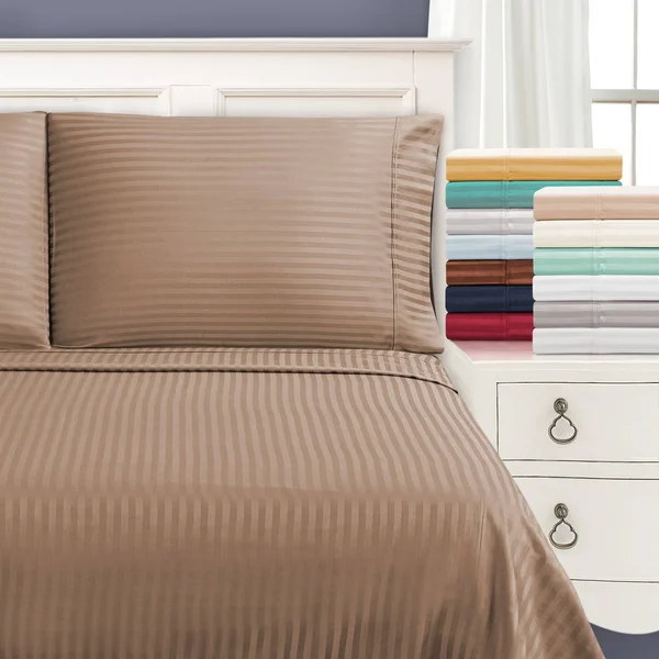 Superior Egyptian Cotton 650 Thread Count Olympic Queen Stripe Bed Sheet Set (Silver)