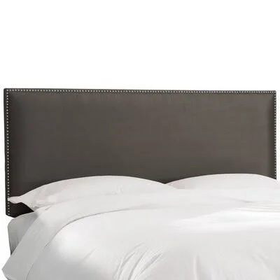 Nail Button Border Upholstered Panel Headboard Wayfair Custom Upholstery Size: Queen - Upholstery: Premier Charcoal, Nailhead Fin