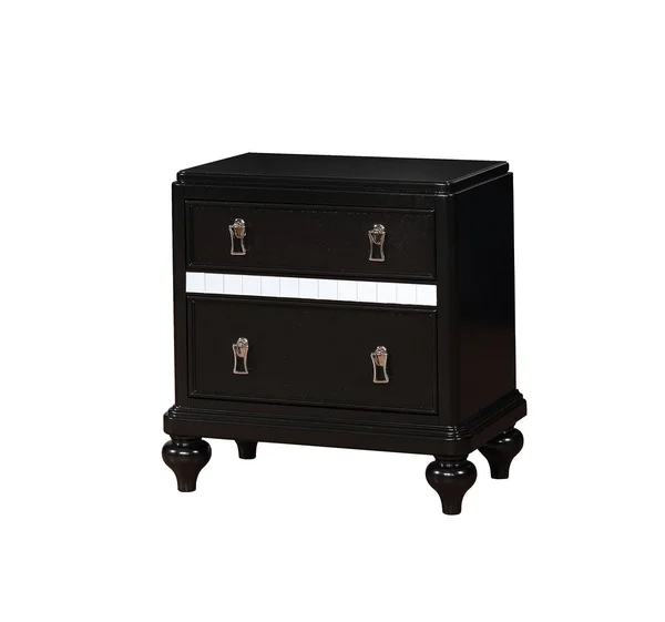 Benzara - Contemporary Solid Wood Night Stand with Mirror TRIM - Black