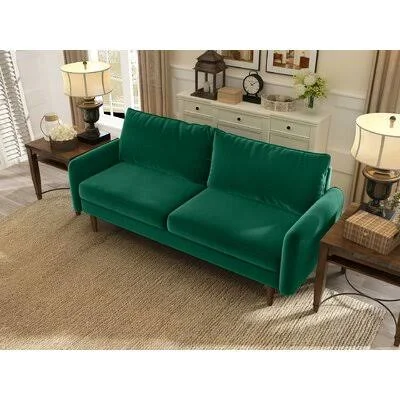 71.65x22 Velvet Round Arm Sofa Corrigan Studio Fabric: Green Velvet