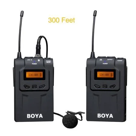 Boya By-wm6 UHF 48-chanel Wireless Lavalier Microphone System - Range 300 Feet without Obstacle for Interview, Youtube Video, Co