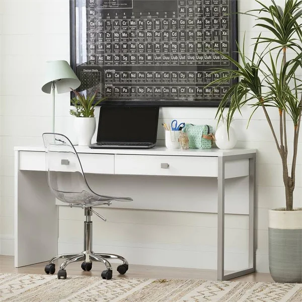South Shore Desk and 2 Drawer Mobile File Cabinet Set in Pure White
