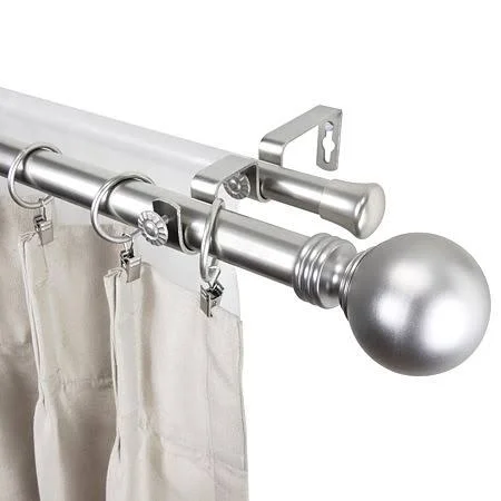 Rod Desyne Home Decorative Globe Double Curtain Rod, Satin Nickel, 48x22 - 84x22
