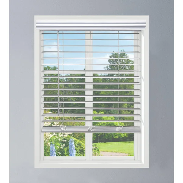 Linen Avenue Custom Cordless Faux Wood Blind White, 23 W x 48 H Partial Inside Mount