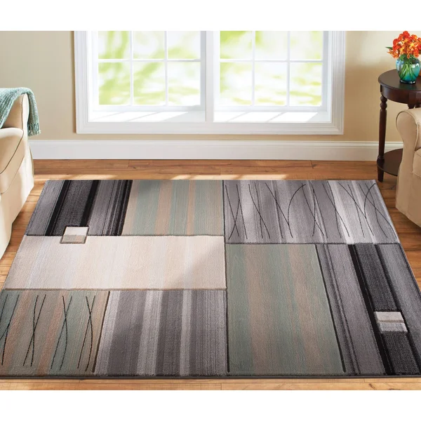 MDA Home Glamour Abstract Gray/Teal Polypropylene Area Rug - 9&6x22 x 13&10x22