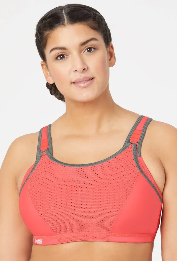 Glamorise Women's Adjustable Wire Sports Bra, 44B, Coral/Grey