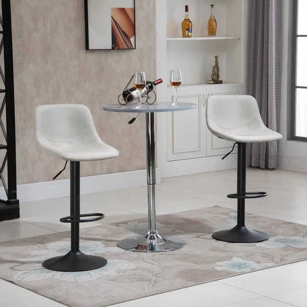 HOMCOM Swivel Bar Stools Set of 2 Bar Chairs Adjustable Height Barstools Padded with Back for Kitchen - Counter, and Home Bar - W