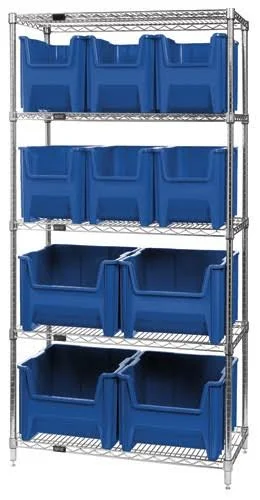 Quantum Storage Systems Wr5-600800bl Bin Shelving, WIRE, 36x18, 10 Bins, Blue