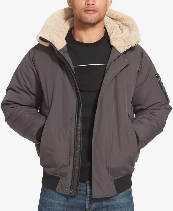 Sean John Men's Hooded Bomber Jacket - Grey