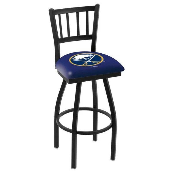 Holland Bar Stool 30x22 Black Wrinkle Buffalo Sabres Swivel Bar Stool with Jailhouse Style Back