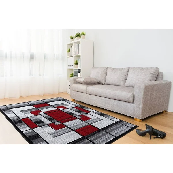 Orelsi Collection Abstract Area Rug - 5&2x22 x 7&5x22 Oval - Grey/Red