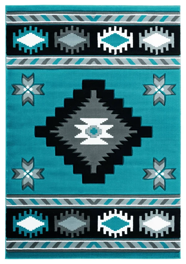 United Weavers Bristol Caliente Turquoise Area Rug - 7&10x22 Round