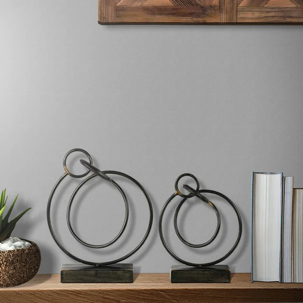 Metal Abstract Sculpture with Rectangular Base - Set of Two, Gray