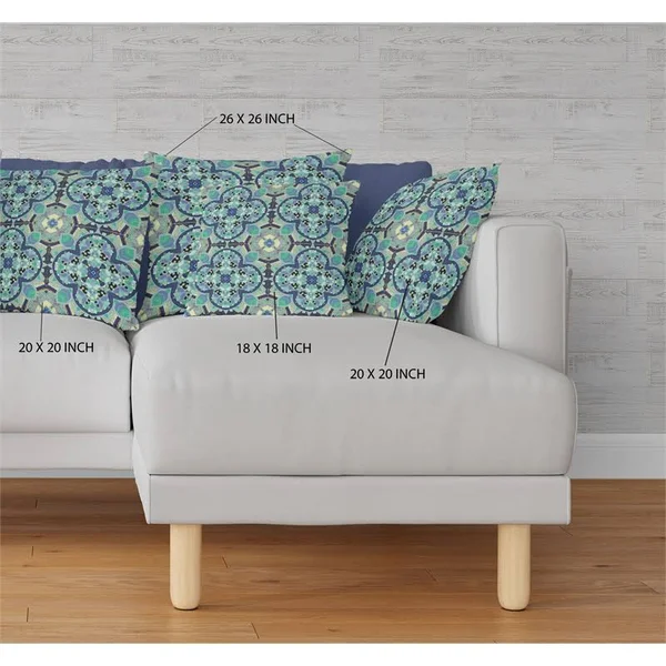 Clover Leaf Floral Broadcloth Blown and Closed Pillow Aqua Indigo 26x22x26x22