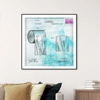 Bath and Laundry Toilet Paper Blueprint Signs - Graphic Art Print on Canvas Williston Forge Format: Black Framed - Size: 40x22 H