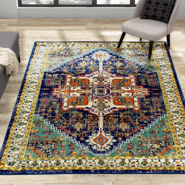 Brighton Blue Beige Multicolour Traditional Rug by Kalora