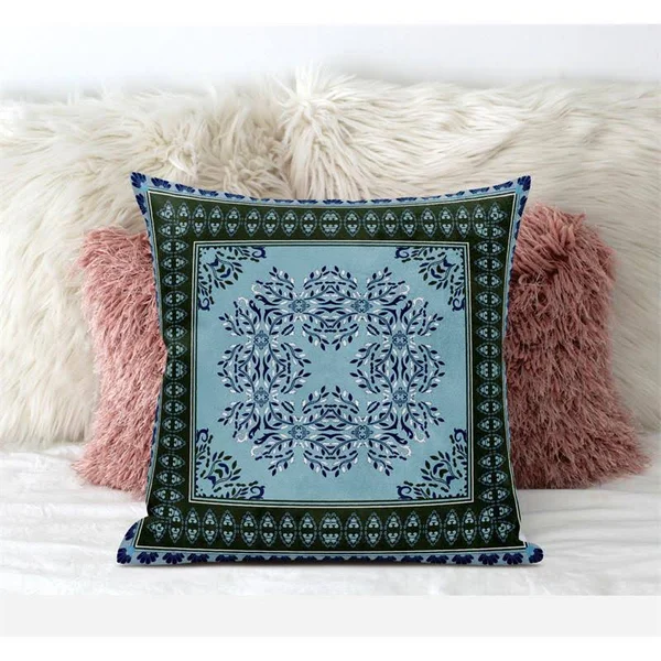 Window Wreath Palace Suede Zippered Pillow with Insert in Light Blue 20 x 20