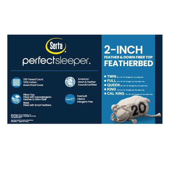 Serta 2x22 Feather and Down Fiber Top Featherbed - Queen - White