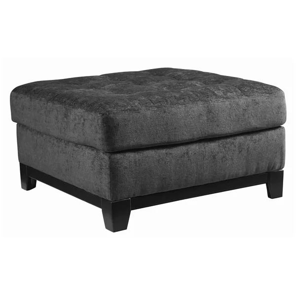 Benzara BM206198 Wooden Oversized Accent Ottoman with Tufting Details Gray and Black