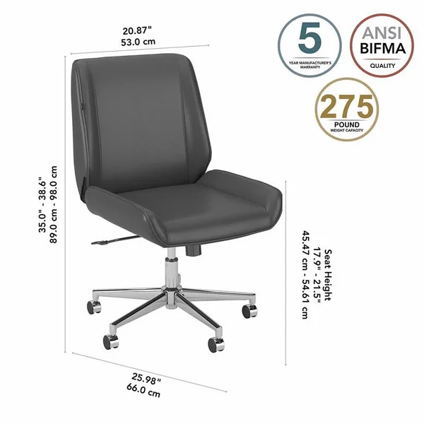 Kathy Ireland Home by Madison Avenue Wingback Leather Office Chair in Dark Gray - Bush Furniture MDSCH3701DGL-Z