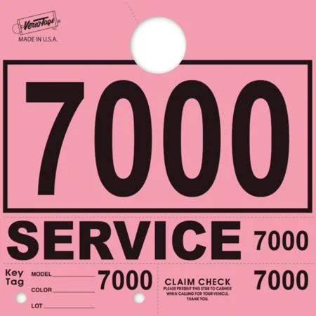 Pink Service Department Hang Tags Window Tag 1000 per Box, 7000-7999