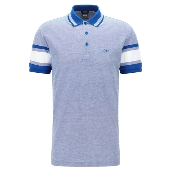 Hugo Boss - Pima Cotton Polo Shirt with Sleeve Stripes - Blue
