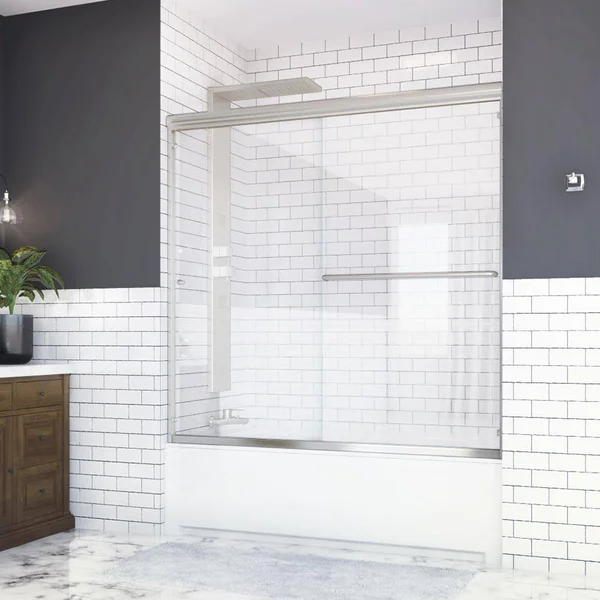Holcam DTE.BNK.CLR.5855.HS Distinctive 55x22 W x 55.5x22 H Bypass Frameless Tub Door Finish: Brushed Nickel
