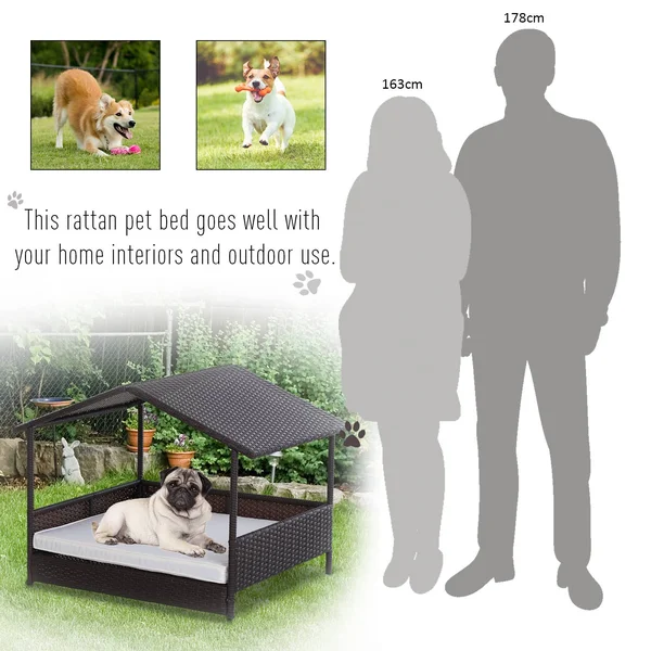 PawHut 4 Sturdy Legs Elevated & Cushioned PE Rattan Dog, Cat House with Comfortable Protective Anti-Slip Sleeping Pad &