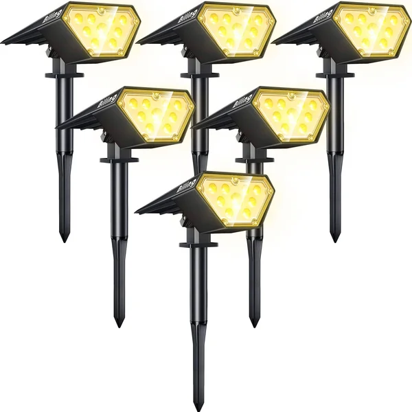 Biling Solar Spotlights Outdoor, 2-in-1 Solar Landscape Lights 12 LED Bulbs Solar Powered Lights IP67 Waterproof Adjustable Wall