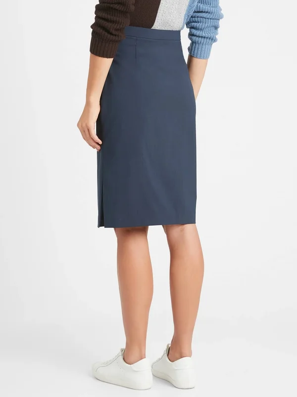 Banana Republic Women's Washable Italian Wool-Blend Pencil Skirt with Side Slit Navy Size 20