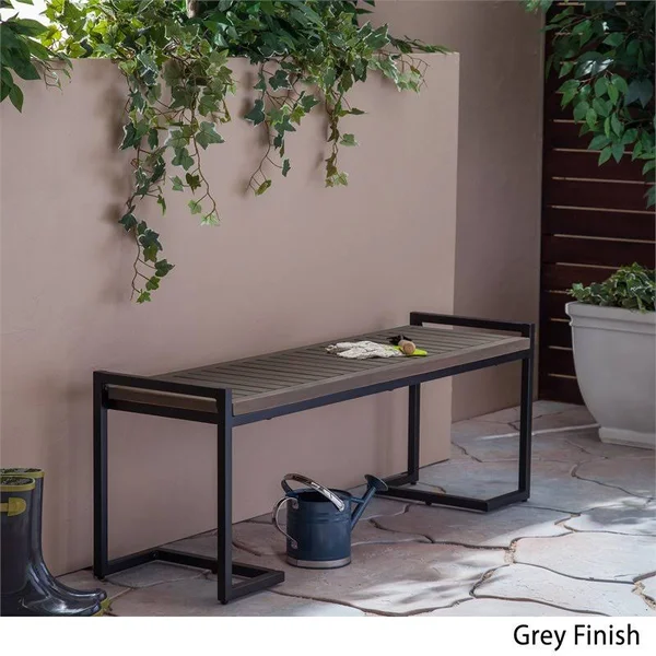 Noble House Hopkins 54 in. Grey Wood and Black Metal Outdoor Bench
