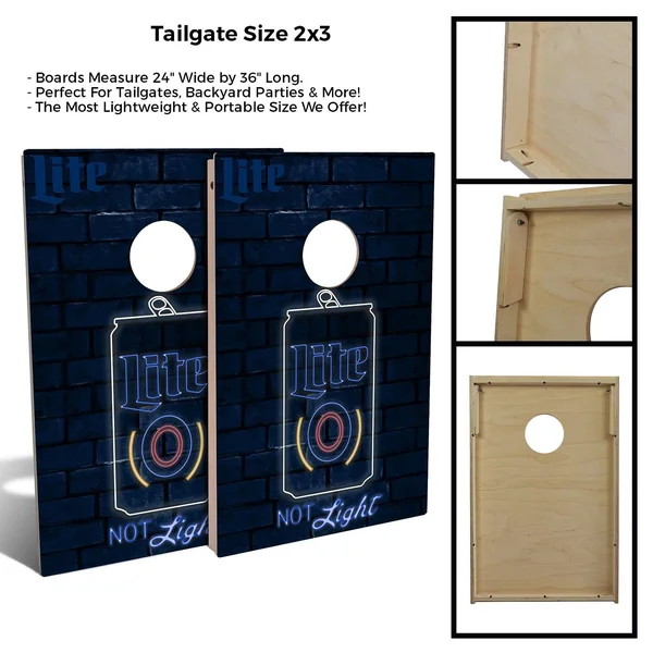 Skip&s Garage Miller Lite Neon Solid Wood Cornhole Board Set - Size: Tailgate 2x3 (24 x 36), Multicolor
