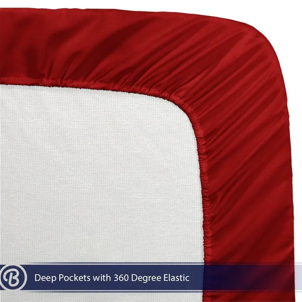 Bare Home Deep Pocket Fitted Sheet & Pillowcase Set, Hypoallergenic - Split King - Plum
