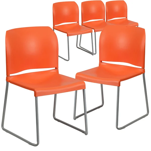 Lancaster Home 5 Pack 880 lb. Capacity Full Back Contoured Sled Base Stack Chair, Size: Orange