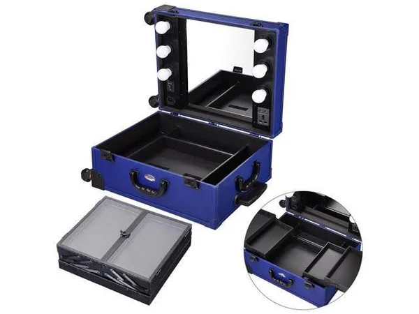 AW Tabletop Makeup Train Case w/ LED Lights Mirror Cosmetic Trolley Travel Makeup Station